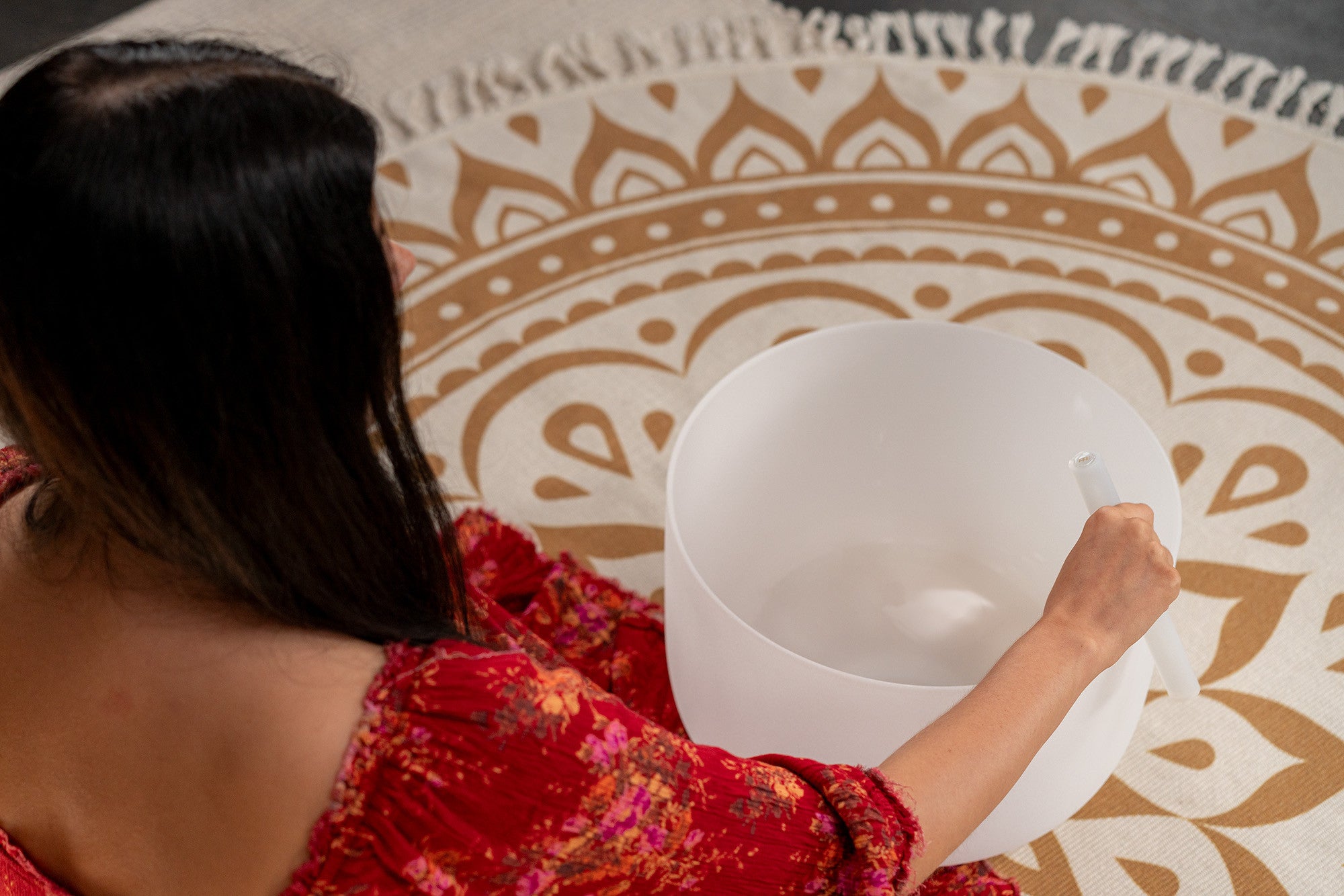 Campana in cristallo di quarzo bianco da 14'' | Nota E3 - Chakra del Plesso Solare