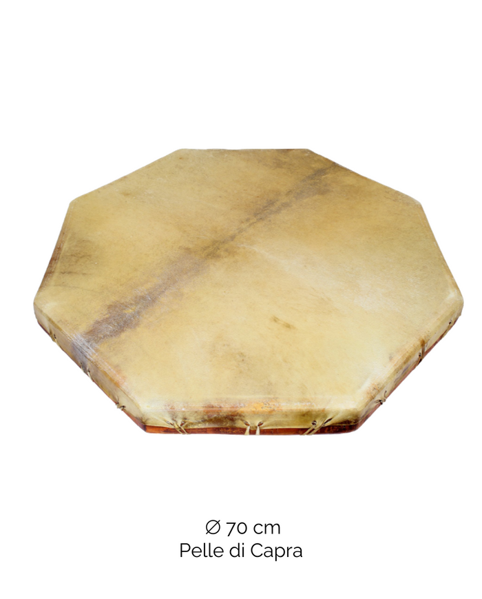 Tamburo rituale Ottagonale 70 cm | Capra | Rasato | Manico Croce