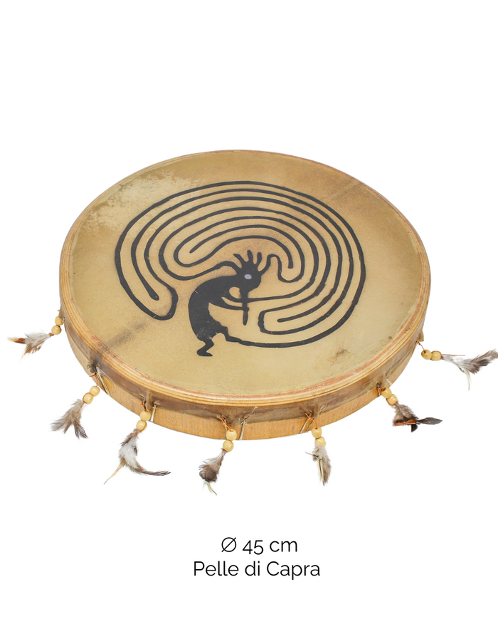 Tamburo rituale Kokopelli 45 cm | Capra | Manico Croce