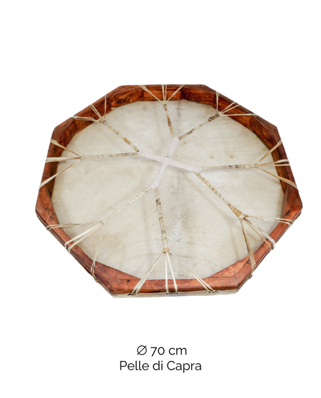 Tamburo rituale Ottagonale 70 cm | Capra | Rasato | Manico Croce