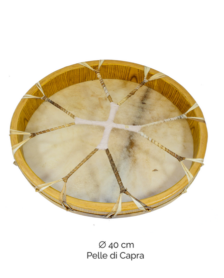 Tamburo rituale 40 cm | Capra | Senza Pelo | Manico Croce