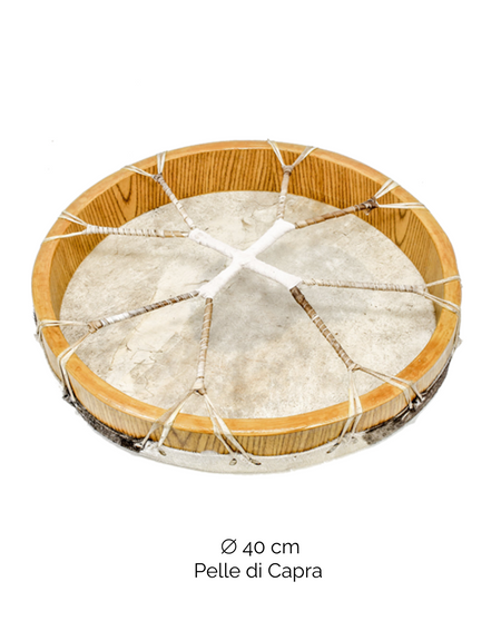 Tamburo rituale 40 cm | Capra | Con Pelo | Manico Croce