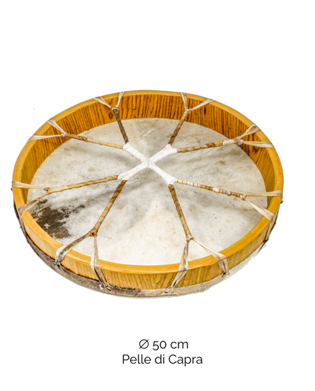 Tamburo rituale 50 cm | Capra | Con Pelo | Manico Croce