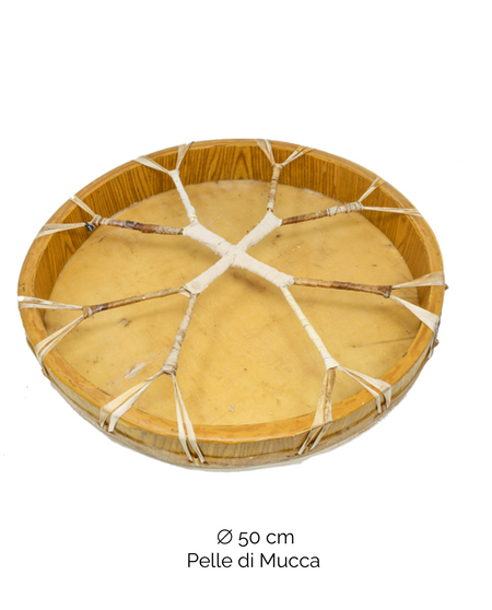 Tamburo rituale 50 cm | Mucca | Senza Pelo | Manico Croce