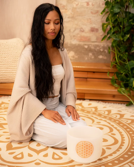 8'' White Quartz Crystal Singing Bowl | Flower of Life 128HZ