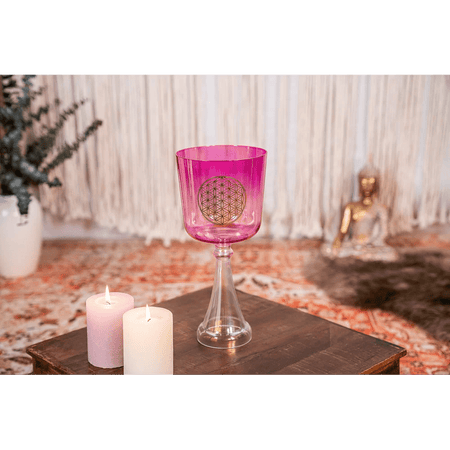 Calice sonoro in cristallo | 6'' rosa, Chakra del Cuore - Fiore della vita - VibraSonic