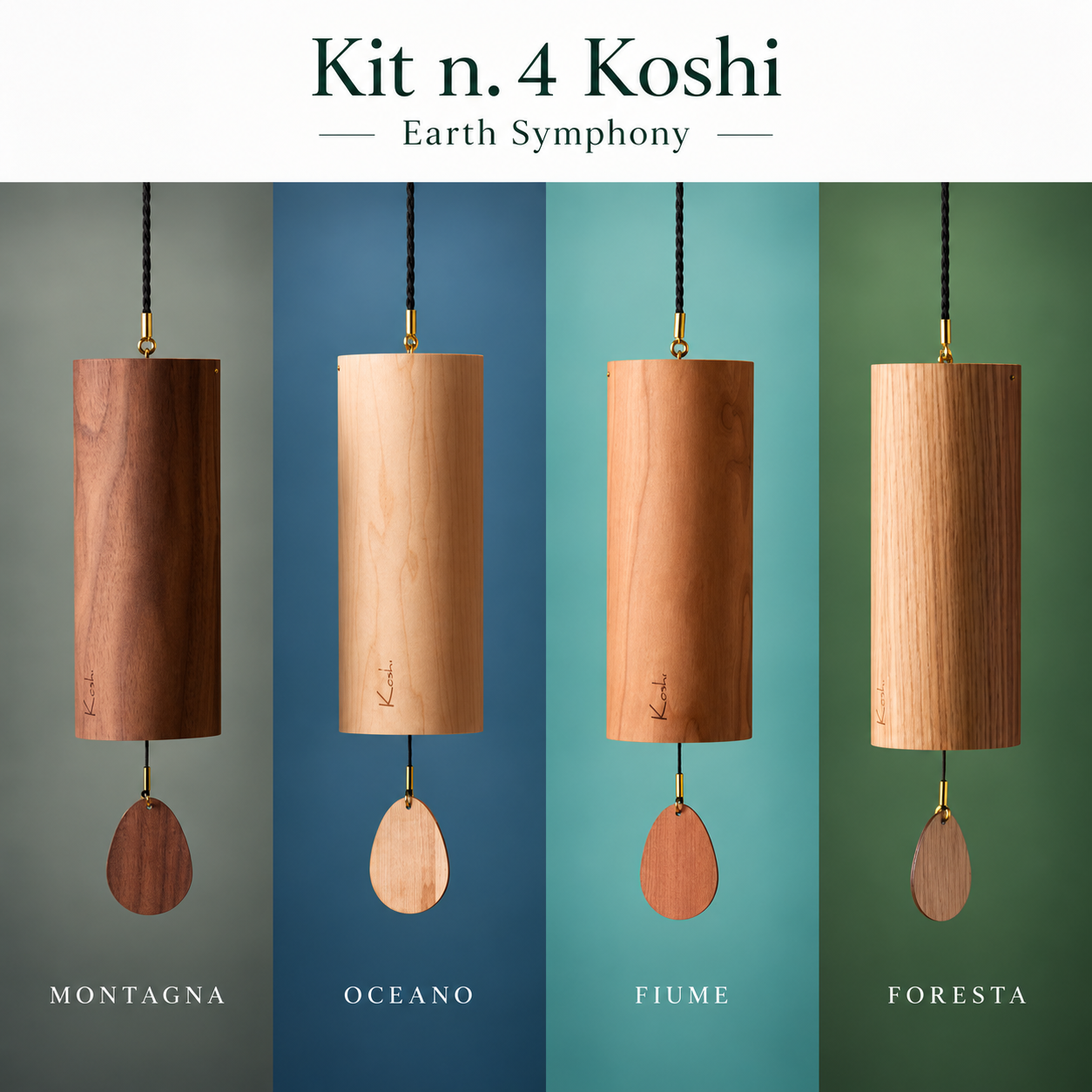Kit 4 Koshi Earth Symphony - Montagna, Oceano, Fiume e Foresta su sfondi sfumati