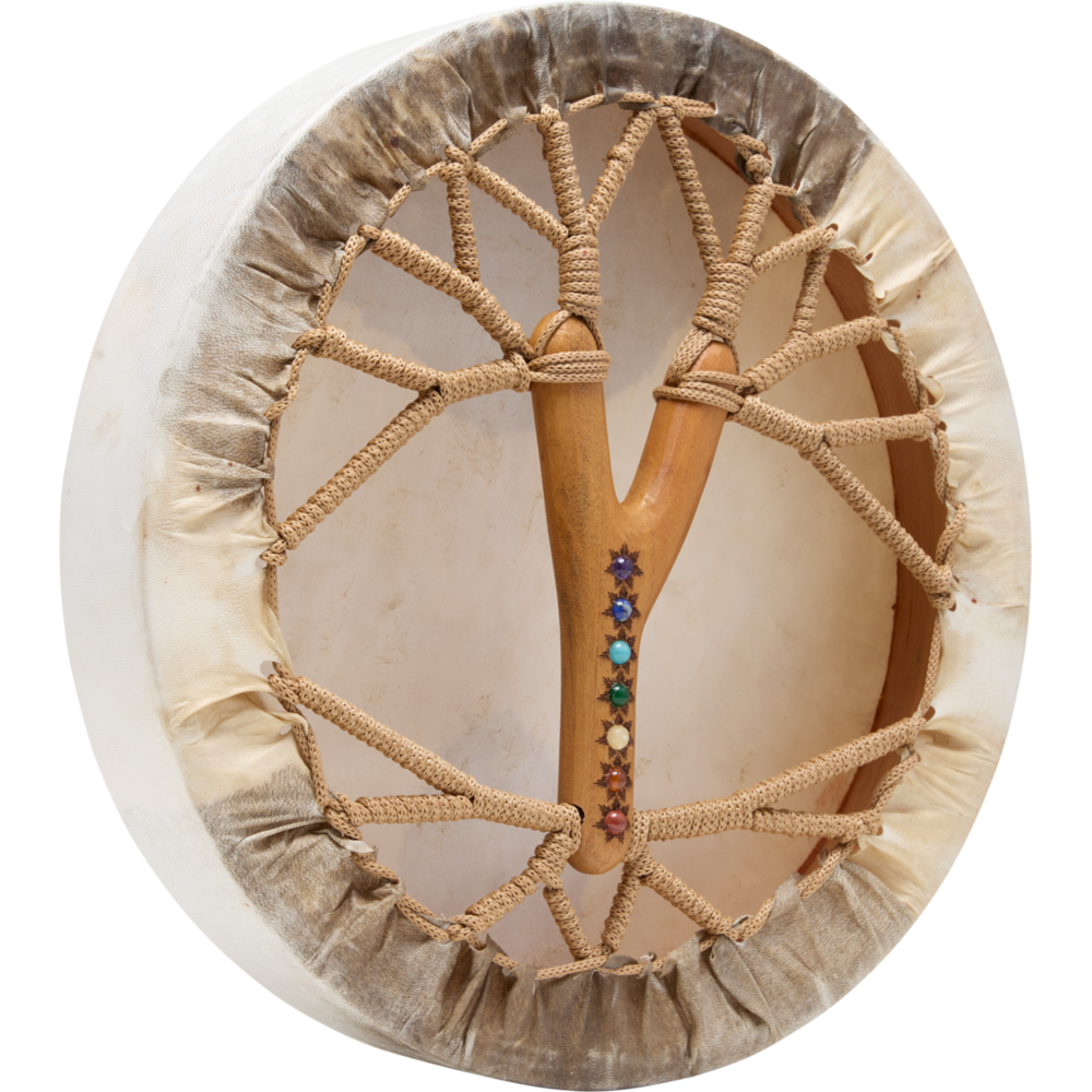 Retro del Meinl SD15LBCHA con impugnatura in legno e sette pietre chakra
