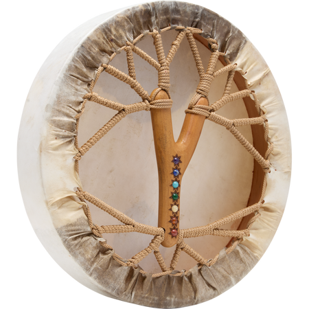 Retro del Meinl SD15LBCHA con impugnatura in legno e sette pietre chakra