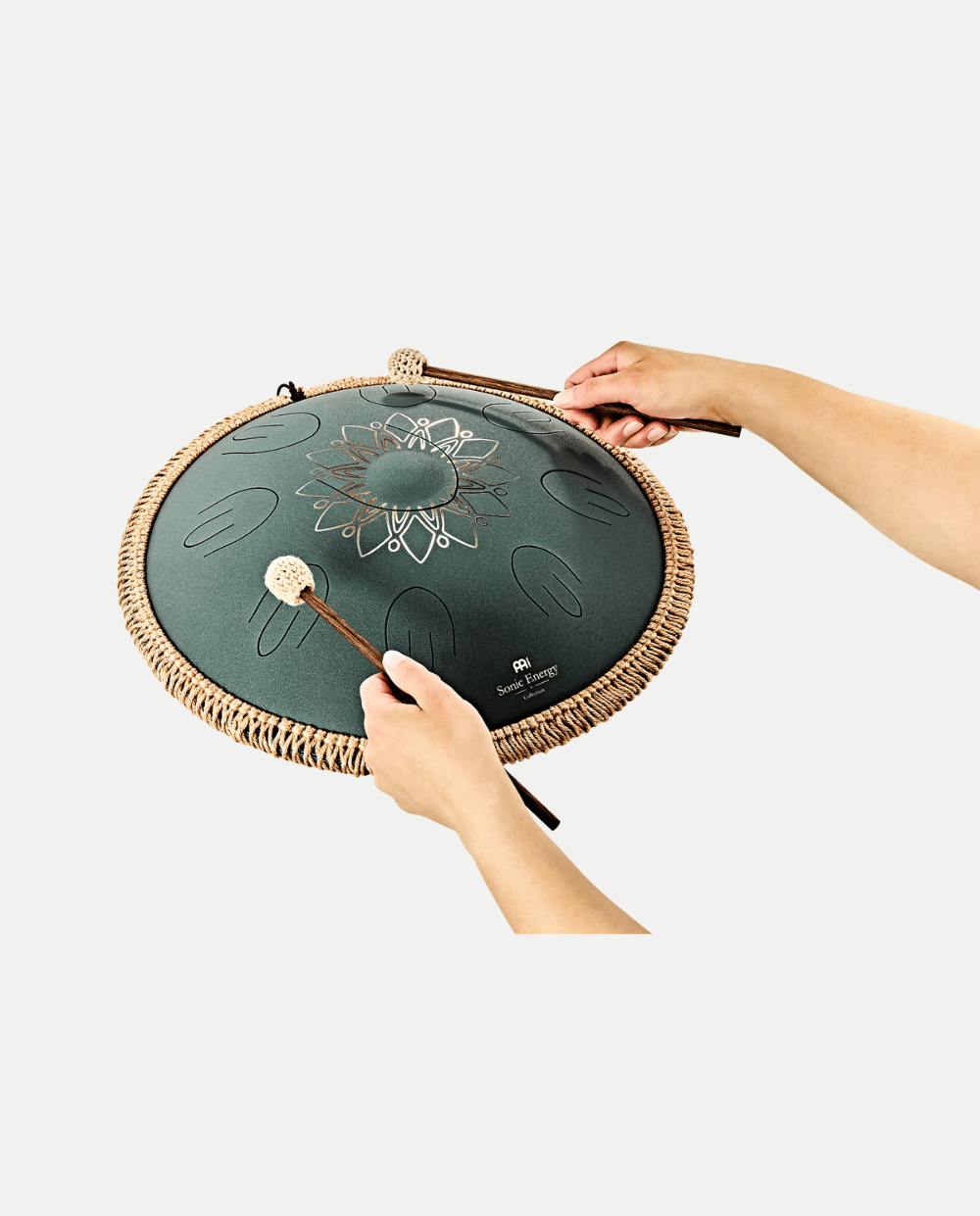 Steel Tongue Drum Octave 432 Hz – F Minor 9 Note Verde Scuro Inciso - VibraSonic Music Store