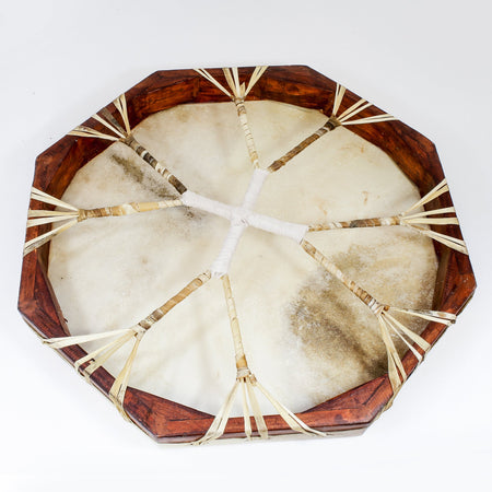 Tamburo rituale ottagonale 50 cm — retro con manico a croce
