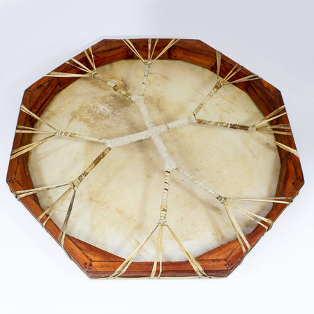 Tamburo rituale ottagonale 60 cm — retro con manico a croce