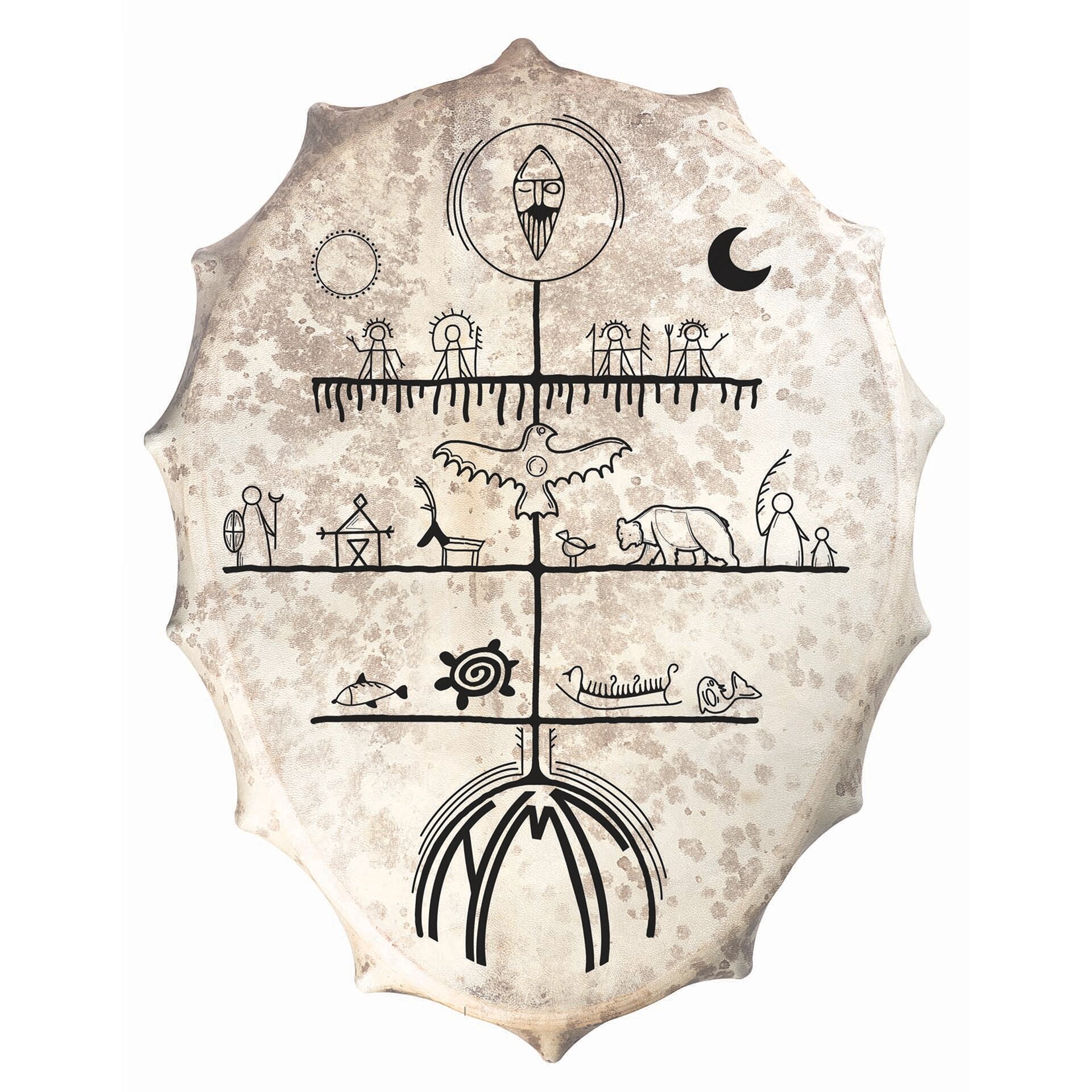Tamburo Rituale Saami Style Siberiano 60 × 45 cm | Pelle di Capra — vista frontale